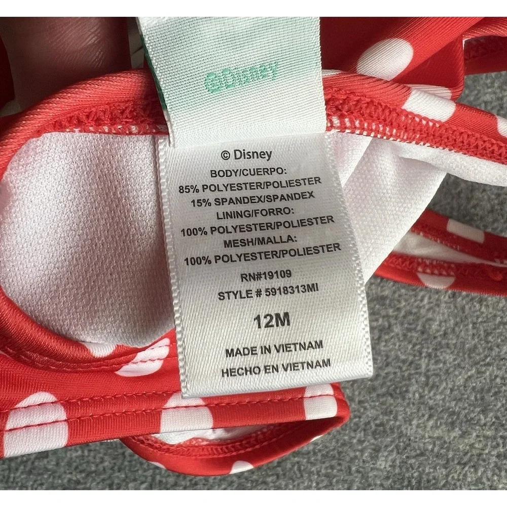 Disney Baby Girls Minnie Mouse 12M One‎ Piece Swimsuit Ruffle Polkadot Red White